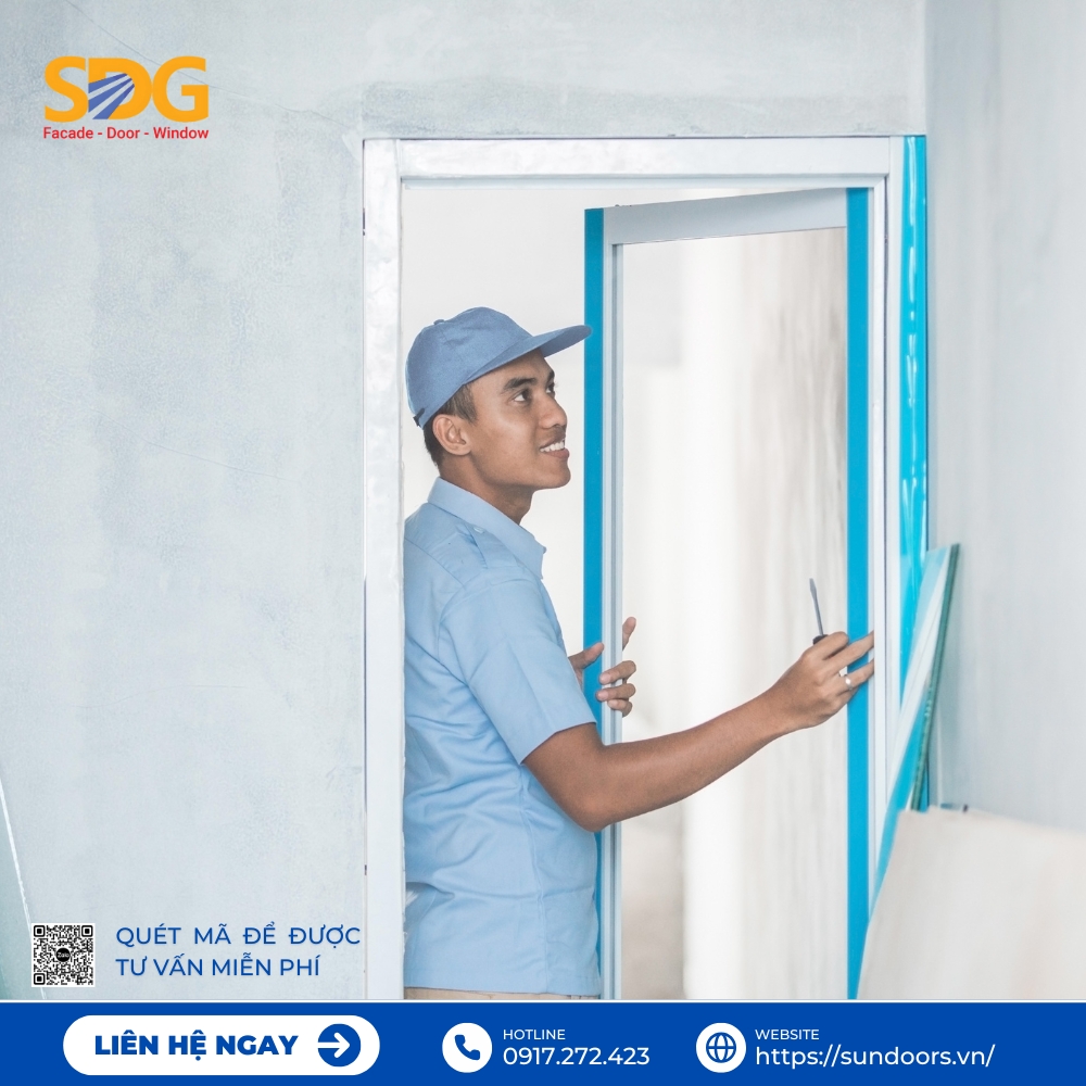 Cửa nhôm trắng hiện đại lắp tại khu vực bếp, tạo không gian sáng sủa, dễ vệ sinh.